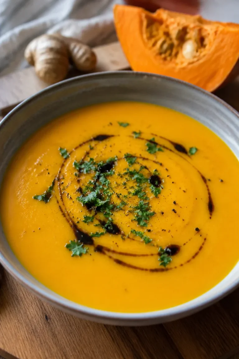 Omas Kürbissuppe mit Kokosmilch und Ingwer in einer Schale