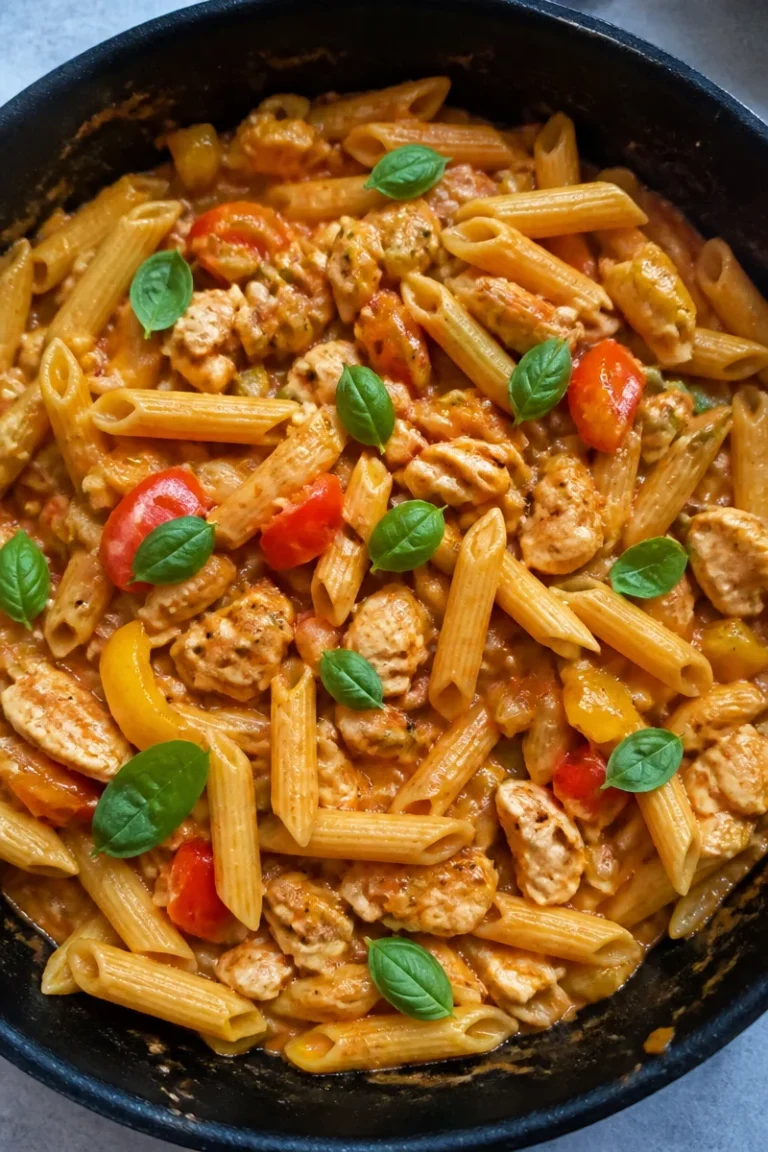 One Pot Pasta Rezept mit Hähnchen in einem Topf zubereitet