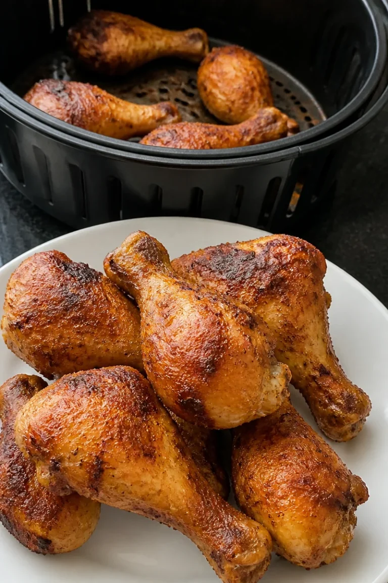 Saftige Hähnchenschenkel in der Heißluftfritteuse, knusprig und lecker zubereitet.