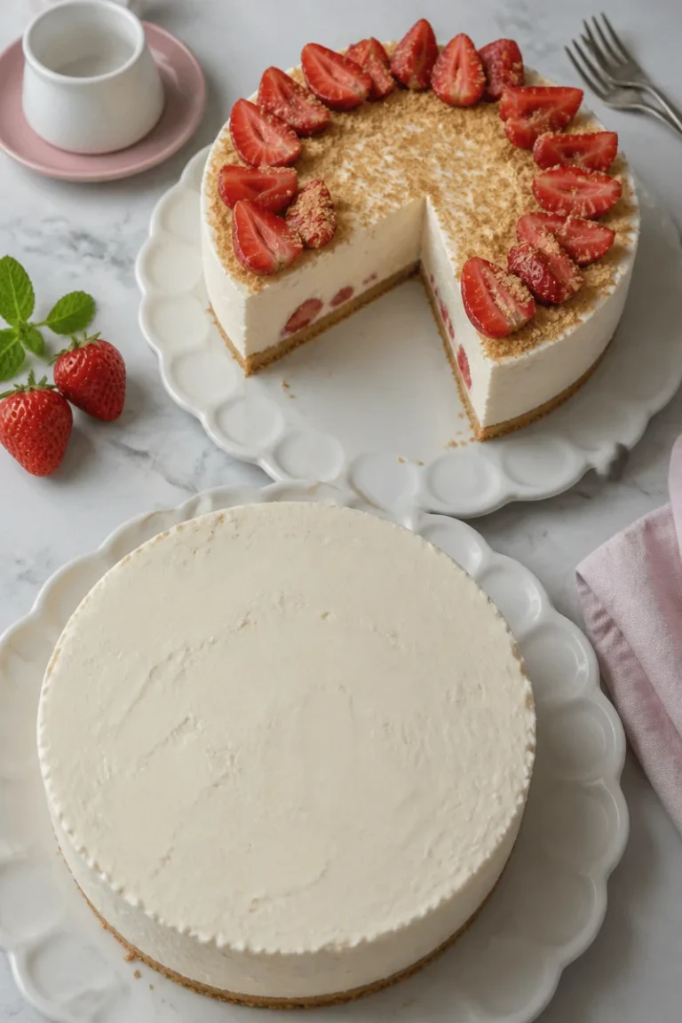 Philadelphia®-Torte mit frischen Erdbeeren auf einem Teller serviert