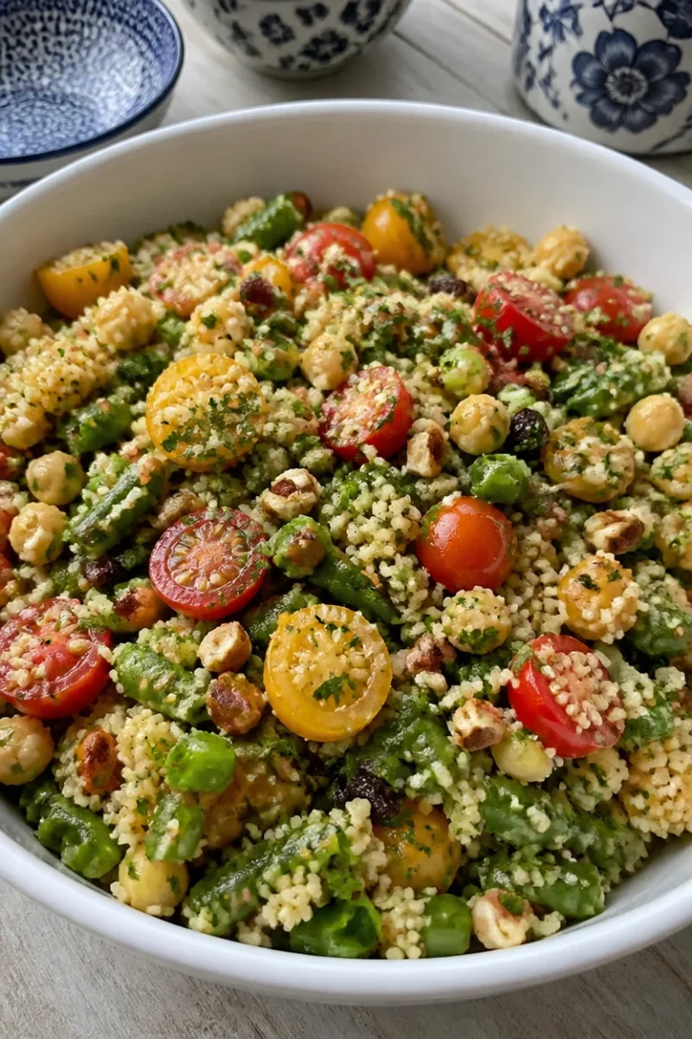 Sommerlicher Couscous-Salat mit frischen Gemüse und Kräutern