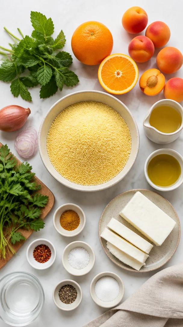 Sommerlicher Couscous-Salat mit Aprikosen und Halloumistreifen