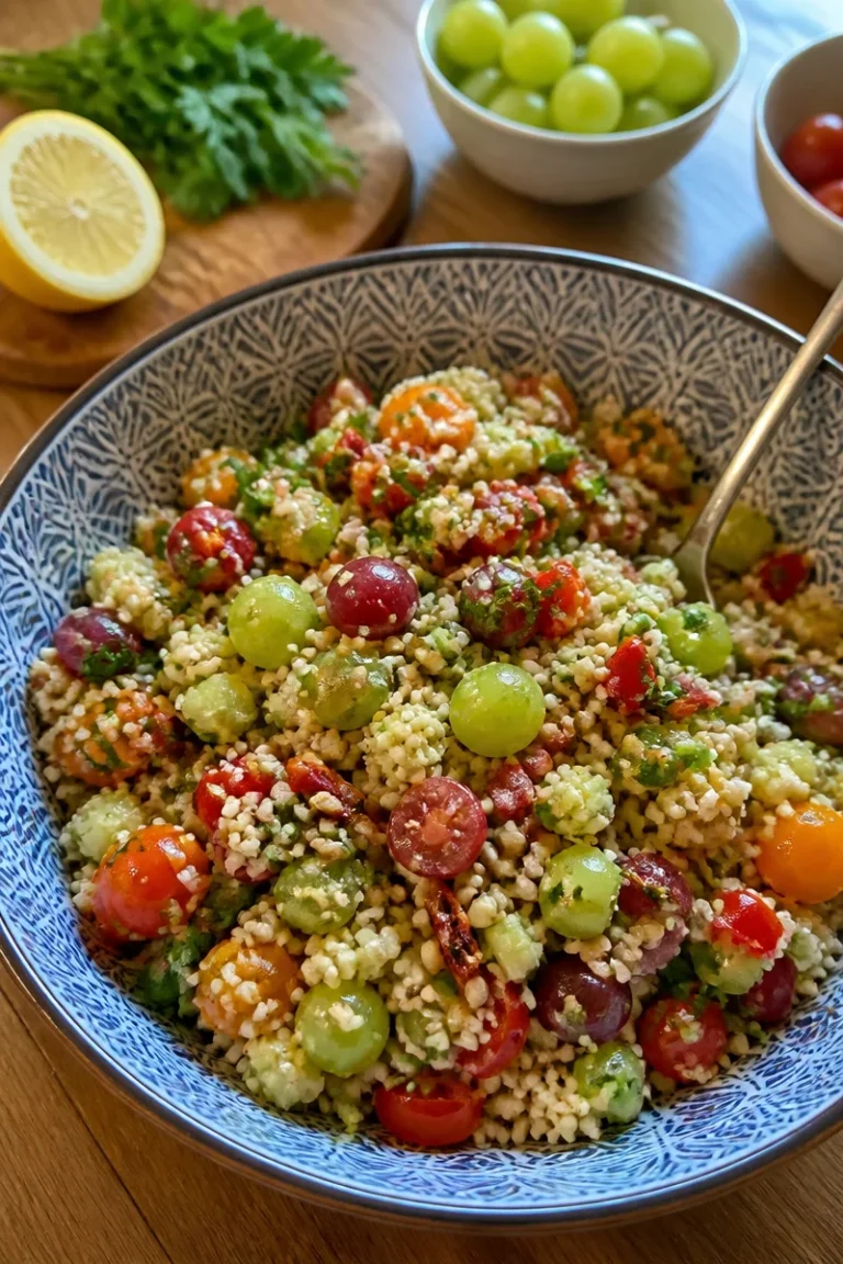 Sommerlicher Couscous-Salat mit Zitrone, frisch und gesund zubereitet.