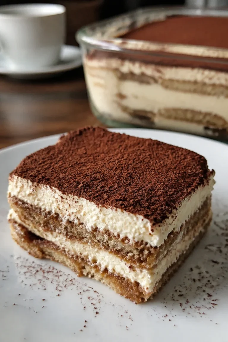 Schichtdessert Tiramisu mit Kaffee und Mascarpone in einer eleganten Anrichtweise