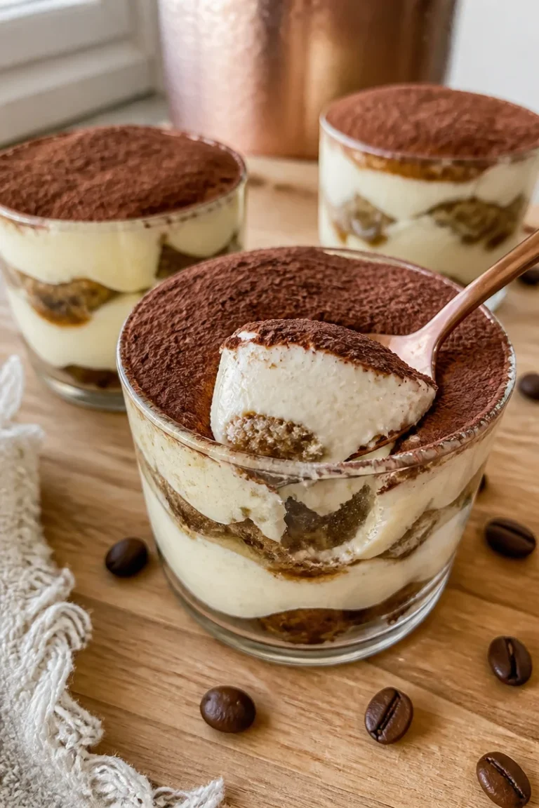 Leckeres Tiramisu Becher Dessert mit Schichten von Kaffee und Mascarpone