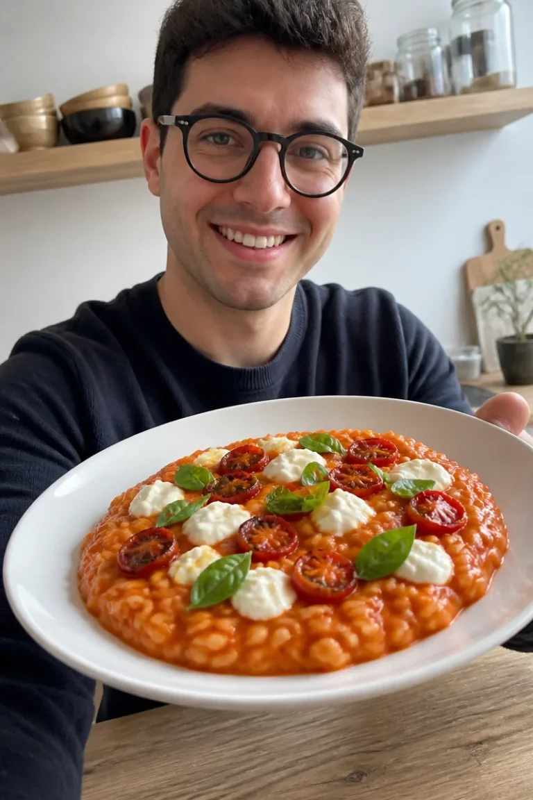 Leckeres Tomatenrisotto mit frischen Zutaten für ein unwiderstehliches Dinner.