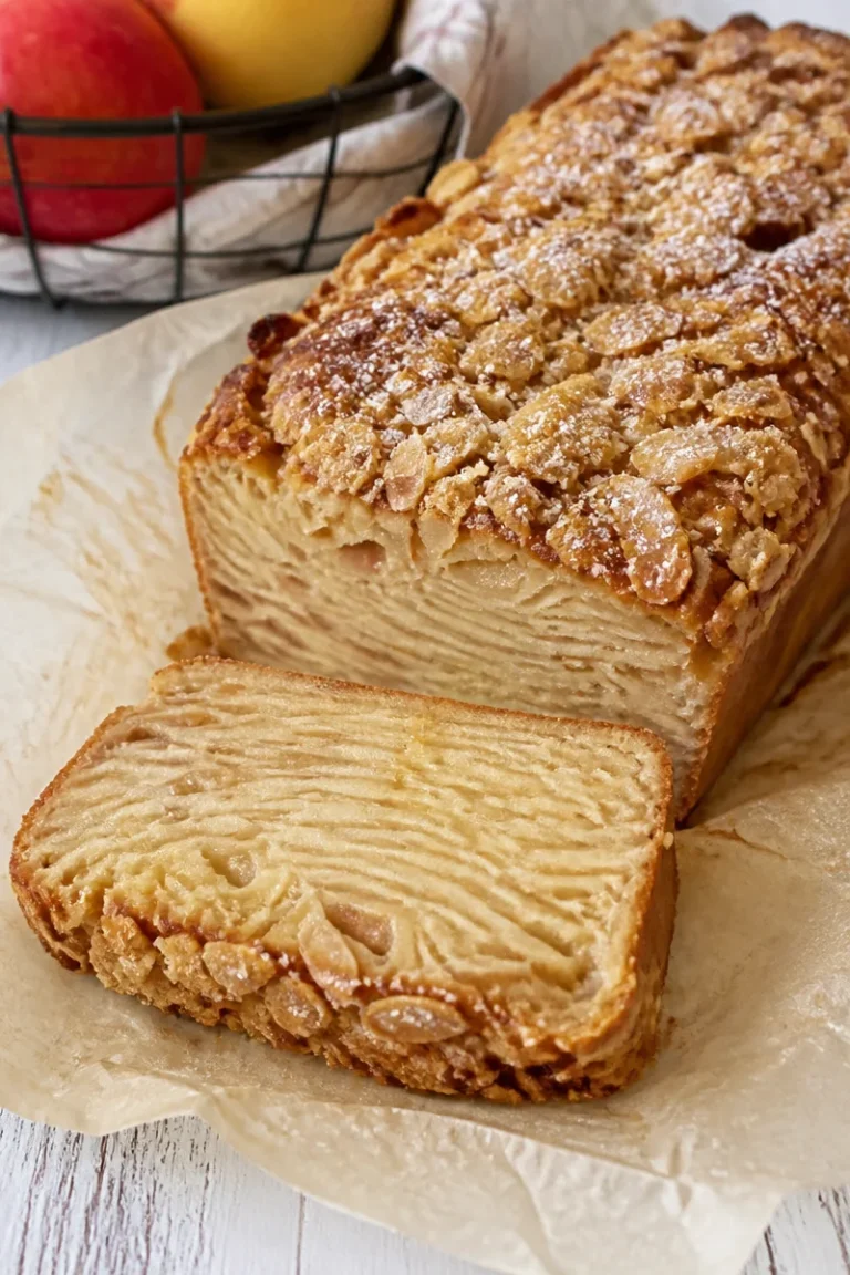 Unsichtbarer Apfelkuchen mit Streuseln auf einem Teller serviert