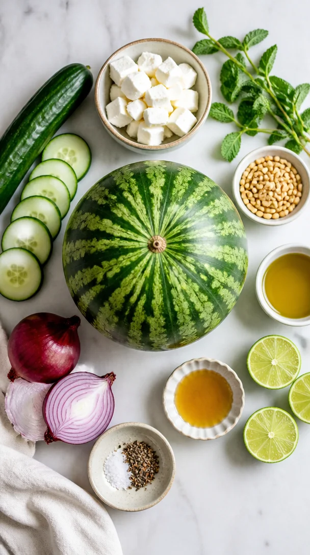 Vegan Watermelon Feta Salad with Cucumber