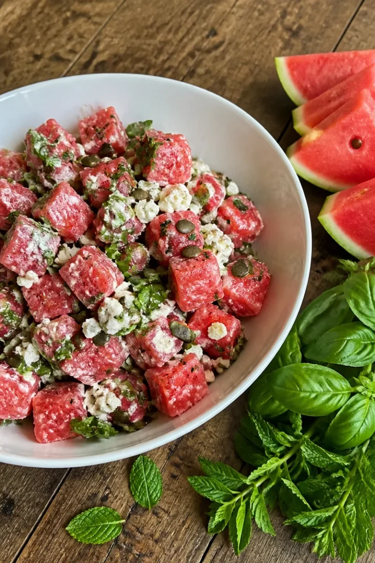 Erfrischender Wassermelonen-Feta-Salat mit frischen Zutaten