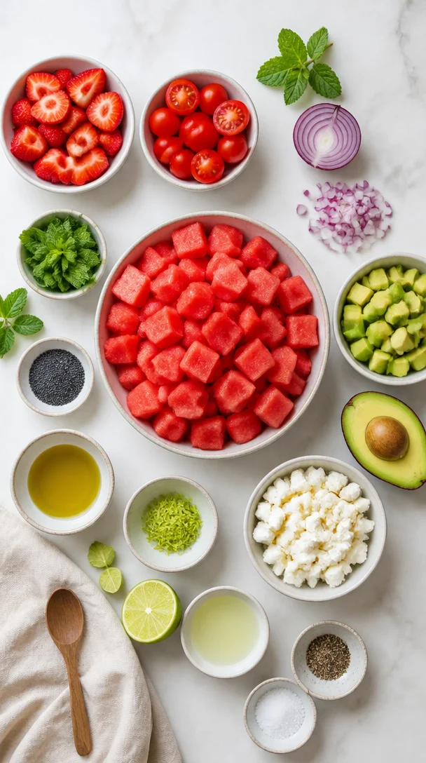 Wassermelonen-Salat mit Feta und Minz-Dressing