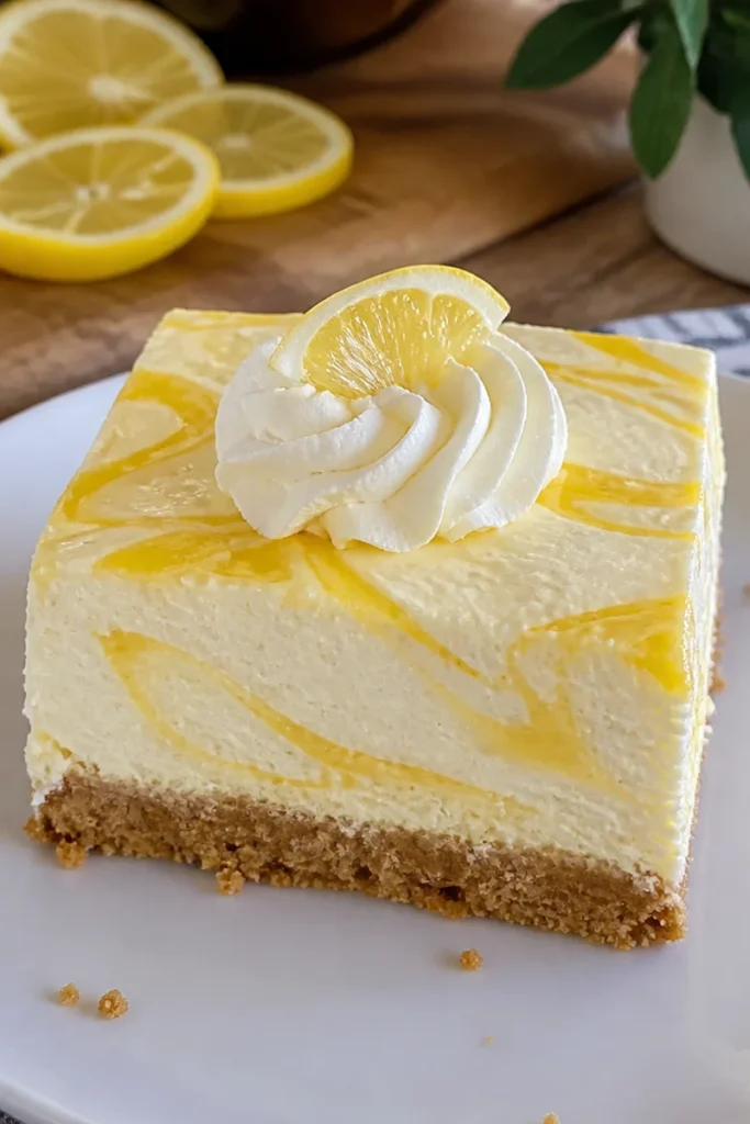 Zitronen Käsekuchen ohne Backen auf einem Dessertteller