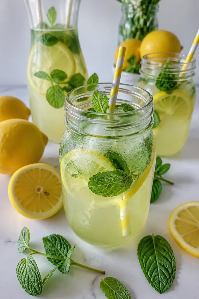 Erfrischende Zitronen-Minze-Limonade in einem Glas mit frischen Minzblättern.