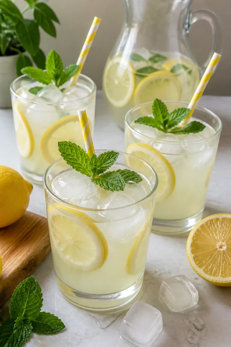 Selbstgemachte Zitronenlimonade in einem Glas mit Zitronenscheiben